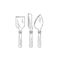 Three Special Knives For Cheese Hand Drawn