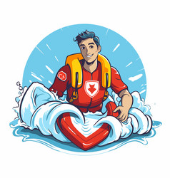 A Man In Life Jacket Surfing On The Waves