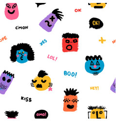 Seamless Pattern With Hand Drawn Faces Funky