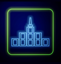 Glowing Neon City Landscape Icon Isolated On Blue