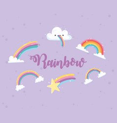 Rainbow Lettering With Clouds Shooting Star