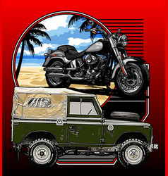 Retro Car And Motorcycle Beach Background