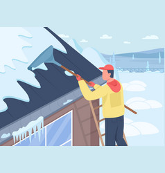 Rooftop Snow Removal Flat Color