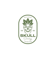 Scare Skull Smile With Leaf Badge Logo Design