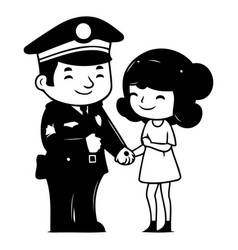 Policeman And Little Girl In Cartoon Style