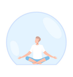 Young Man Meditating Inside Transparent Bubble