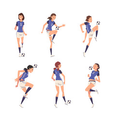 Set Of Girls In Uniform Playing Soccer Teenage