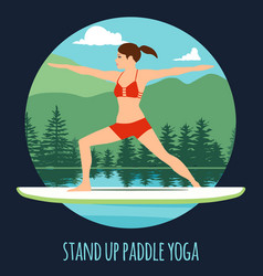 Woman Doing Stand Up Paddling Yoga On Paddle Board