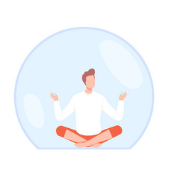 Young Man Meditating Inside Transparent Protective