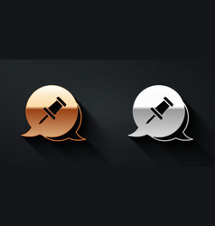 Gold And Silver Push Pin Icon Isolated On Black