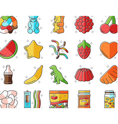 Jelly Candy Gummy Bear Fruit Gum Icons Set