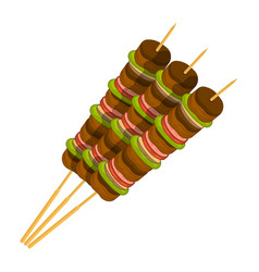 Kebab On A Skewer Mixed With Vegetables Cartoon