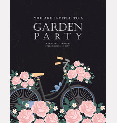 Party Invitation Card Template Bicycle Flowers