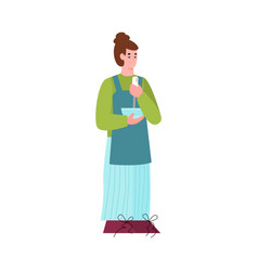 Woman Standing Mixing Food In Bowl Flat Cartoon