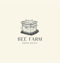 Bee Farm Engraving Retro Vintage Logo Icon Design