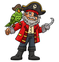 Pirate Captain With Parrot Cartoon Colored Clipart