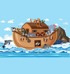 Noahs Ark With Animals In The Ocean Scene