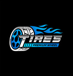 Car Wheel In Fire Flame Tires Logo Design