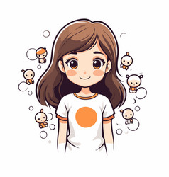 Cute Little Girl With Long Hair In Cartoon Style