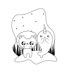 Cute Lion With Narwhal Baby Animals Kawaii Style