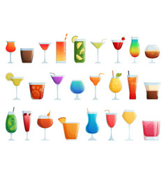 Alcoholic Cocktail Icons Set Cartoon Food