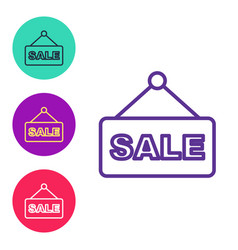 Set Line Hanging Sign With Text Sale Icon Isolated