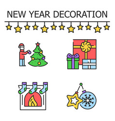 New Year Decoration Color Line Icons Set