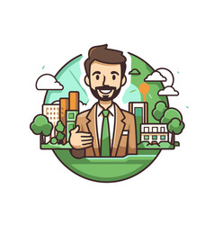 Businessman With Thumb Up On City Background