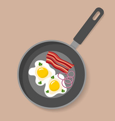 Fried Eggs With Bacon In Frying Pan