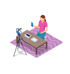 Isometric Female Vlogger Recording Broadcast