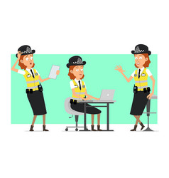 Cartoon Flat British Police Woman Character Set