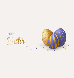 Happy Easter Holiday Banner Purple And Gold 3d