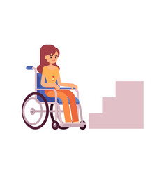 Sad Disabled Girl In Wheelchair Looking At Stairs