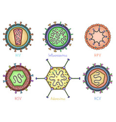 Set Of Various Viruses In Hand Drawn Style