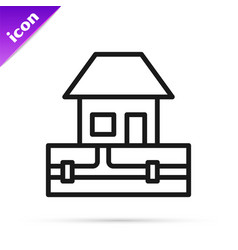 Black Line Water Supply Pipes And House Icon