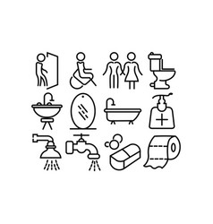 Bathroom Outline Icons Set