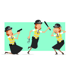 Cartoon Flat British Police Woman Character Set