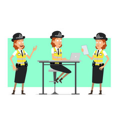 Cartoon Flat British Police Woman Character Set