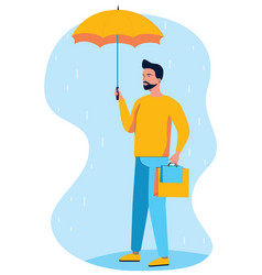 Man With Yellow Umbrella And Bags