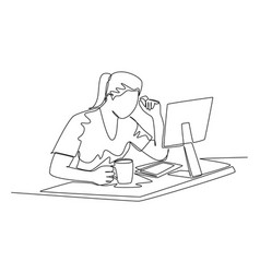 Single One Line Drawing Of Young Female Employee