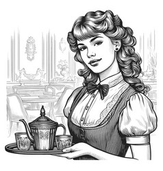 Vintage Maid Serving Tea Engraving