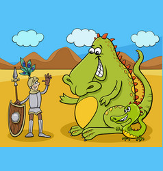 Dragons And Knight Having A Friendly Talk Cartoon