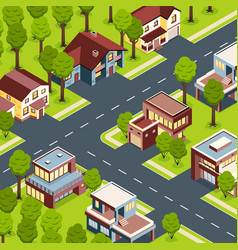 Suburban Houses Isometric Landscape