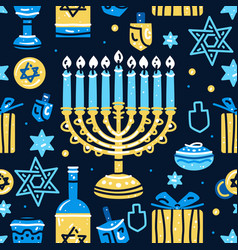 Happy Hanukkah Seamless Pattern With Menorah