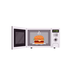 Microwave Oven With Open Door Heating Food Flat