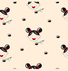 Seamless Pattern Background Cute Asian Girl