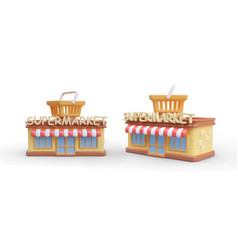 Set Of 3d Supermarket Buildings Front And Side