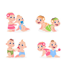 Cartoon Babies Funny Newborn Boy And Girl Sitting