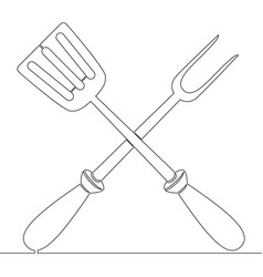 Continuous Line Drawn Spatula And Fork Bbq Concept