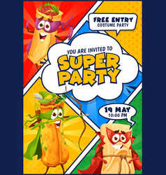 Superhero Party Flyer Mexican Food Characters